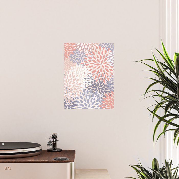  Modern Flowers Print, Coral, Pink and Purple Poster Gallery Image 2