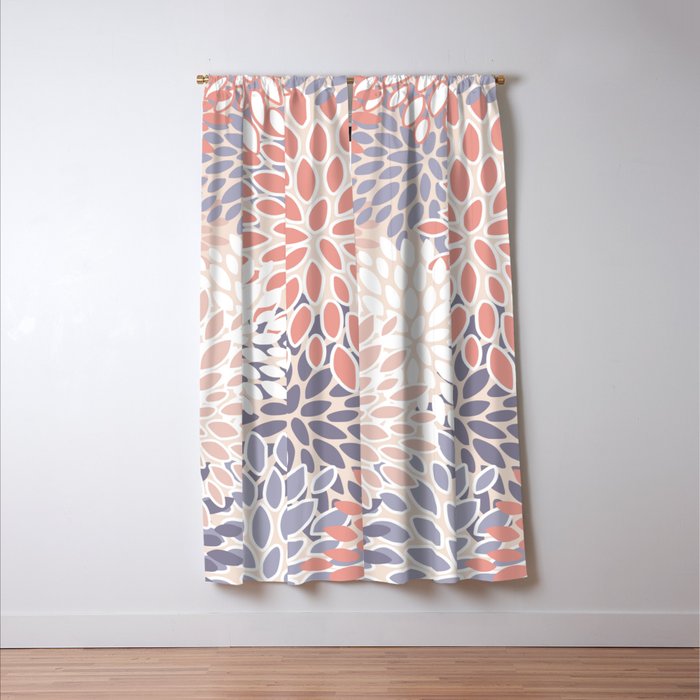  Modern Flowers Print, Coral, Pink and Purple Window Curtain Gallery Image 3