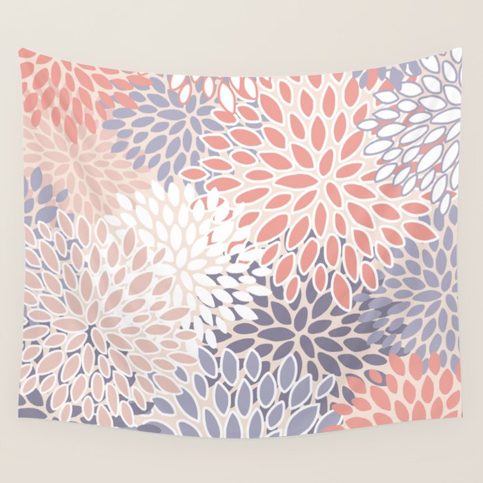  Modern Flowers Print, Coral, Pink and Purple Wall Tapestry Gallery Image 4
