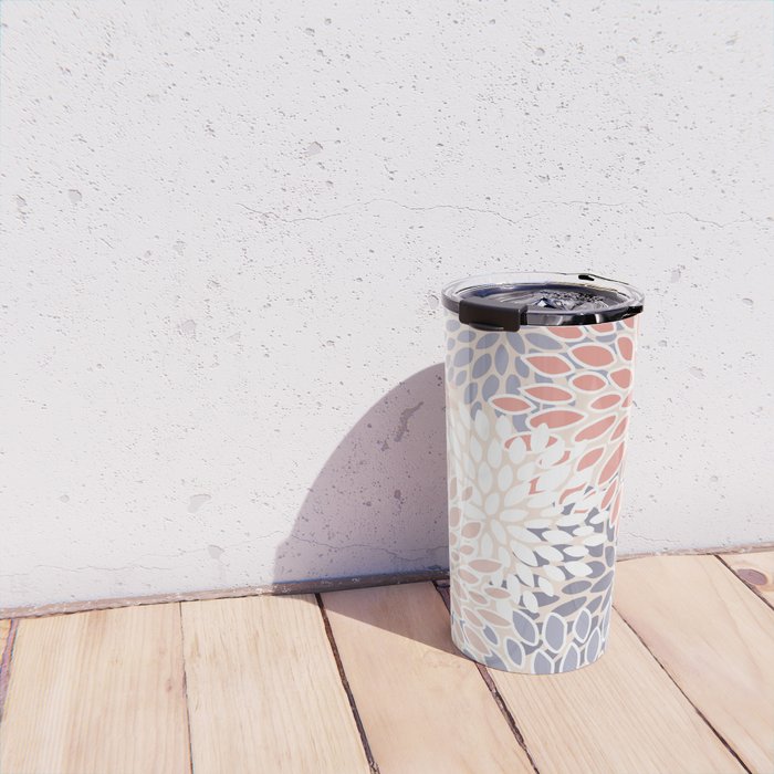  Modern Flowers Print, Coral, Pink and Purple Travel Mug Gallery Image 4