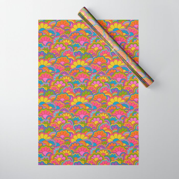 Retro Rainbow Flower Pattern Wrapping Paper Gallery Image 1