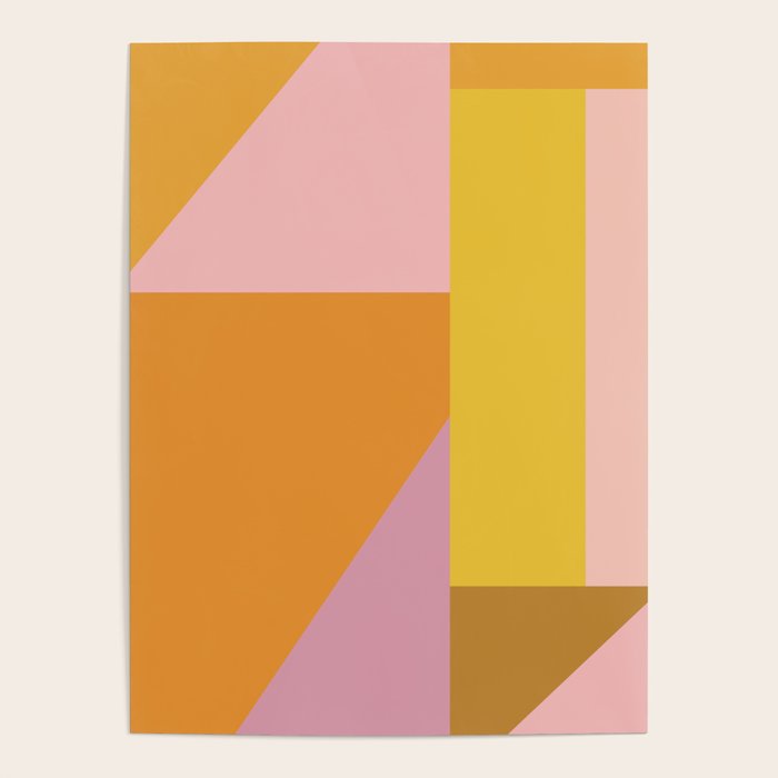 Shapes in Vintage Modern Pink, Orange, Yellow, and Lavender Poster Gallery Image 1