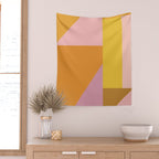 Shapes in Vintage Modern Pink, Orange, Yellow, and Lavender Wall Tapestry Gallery Image 2