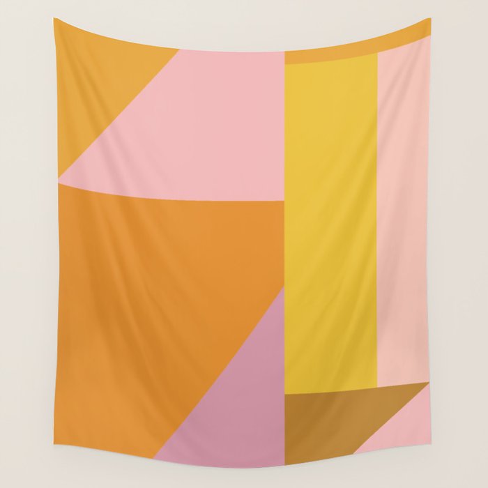 Shapes in Vintage Modern Pink, Orange, Yellow, and Lavender Wall Tapestry Gallery Image 1