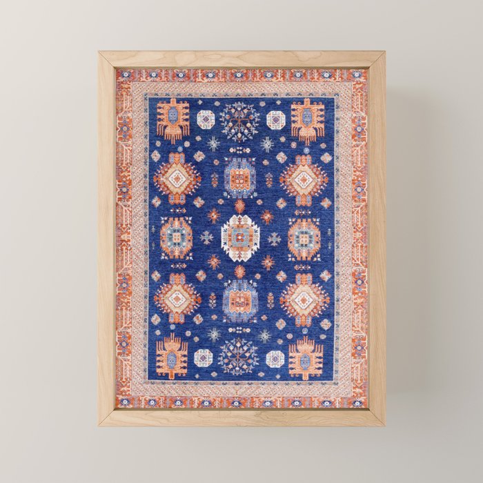 Navy Angel Jewels Kazak Rug Mini Art Print Gallery Image 1