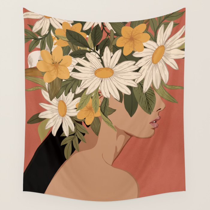 Woman With Flowers 2 Wall Tapestry Gallery Image 4