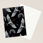 Japanese Ornate Heron Pattern Black & Silver White Stationery Card Gallery Image 2