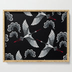 Japanese Ornate Heron Pattern Black & Silver White Serving Tray Gallery Image 1