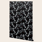 Japanese Ornate Heron Pattern Black & Silver White Wallpaper Gallery Image 2
