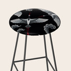 Japanese Ornate Heron Pattern Black & Silver White Stool Gallery Image 2