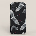Japanese Ornate Heron Pattern Black & Silver White iPhone Case Gallery Image 1
