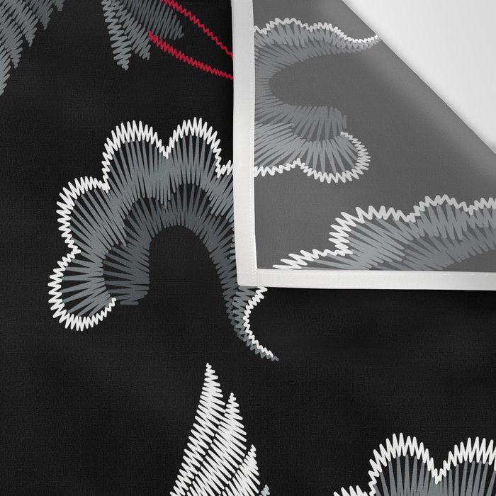 Japanese Ornate Heron Pattern Black & Silver White Wall Tapestry Gallery Image 3