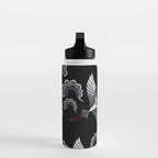 Japanese Ornate Heron Pattern Black & Silver White Water Bottle Gallery Image 3