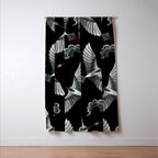 Japanese Ornate Heron Pattern Black & Silver White Window Curtain Gallery Image 3