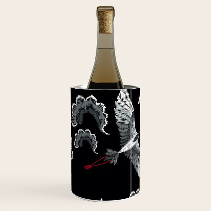 Japanese Ornate Heron Pattern Black & Silver White Wine Chiller Gallery Image 2