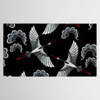 Japanese Ornate Heron Pattern Black & Silver White Tablecloth Gallery Image 2