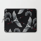Japanese Ornate Heron Pattern Black & Silver White Laptop Sleeve Gallery Image 1