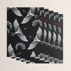 Japanese Ornate Heron Pattern Black & Silver White Wrapping Paper Gallery Image 3