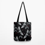 Japanese Ornate Heron Pattern Black & Silver White Tote Bag Gallery Image 2