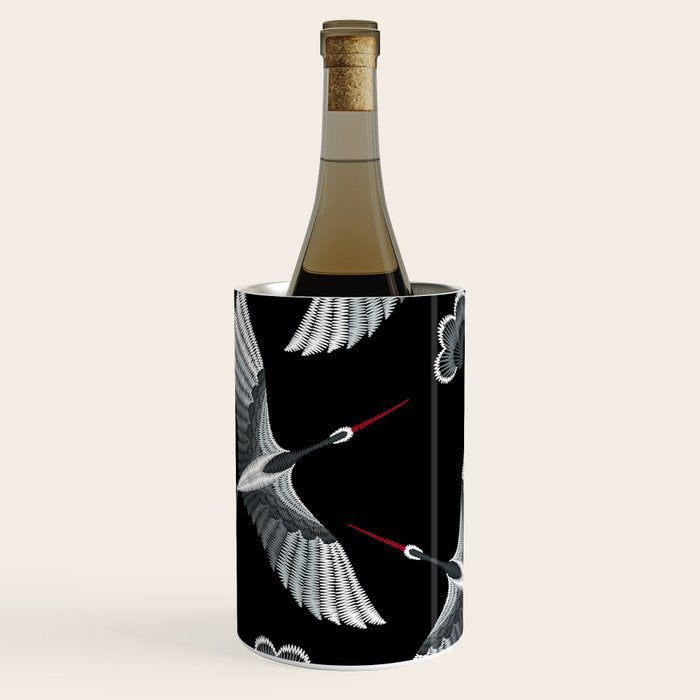 Japanese Ornate Heron Pattern Black & Silver White Wine Chiller Gallery Image 1