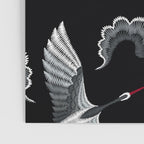 Japanese Ornate Heron Pattern Black & Silver White Poster Gallery Image 3