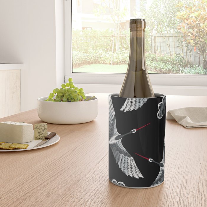 Japanese Ornate Heron Pattern Black & Silver White Wine Chiller Gallery Image 4