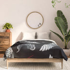 Japanese Ornate Heron Pattern Black & Silver White Comforter Gallery Image 3