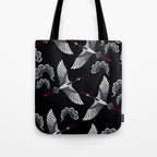 Japanese Ornate Heron Pattern Black & Silver White Tote Bag Gallery Image 1
