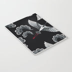 Japanese Ornate Heron Pattern Black & Silver White Notebook Gallery Image 3