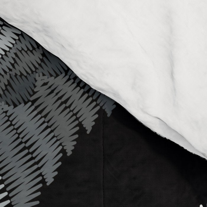 Japanese Ornate Heron Pattern Black & Silver White Comforter Gallery Image 4