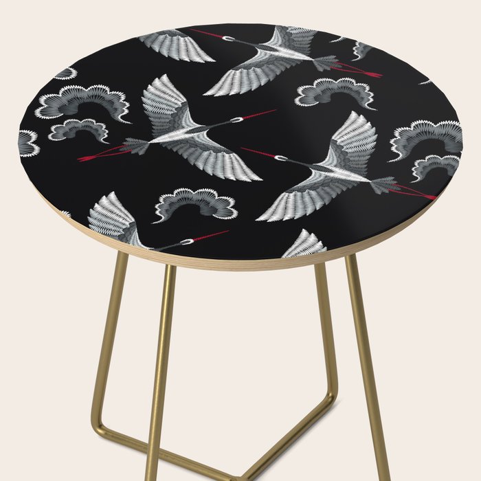 Japanese Ornate Heron Pattern Black & Silver White Side Table Gallery Image 2