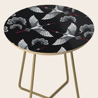 Japanese Ornate Heron Pattern Black & Silver White Side Table Gallery Image 2
