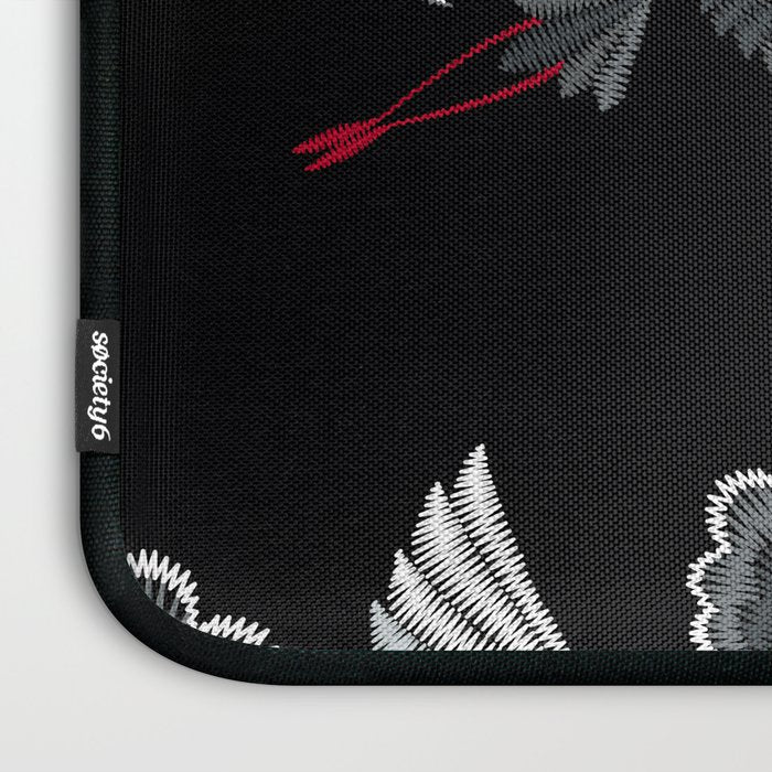 Japanese Ornate Heron Pattern Black & Silver White Laptop Sleeve Gallery Image 3