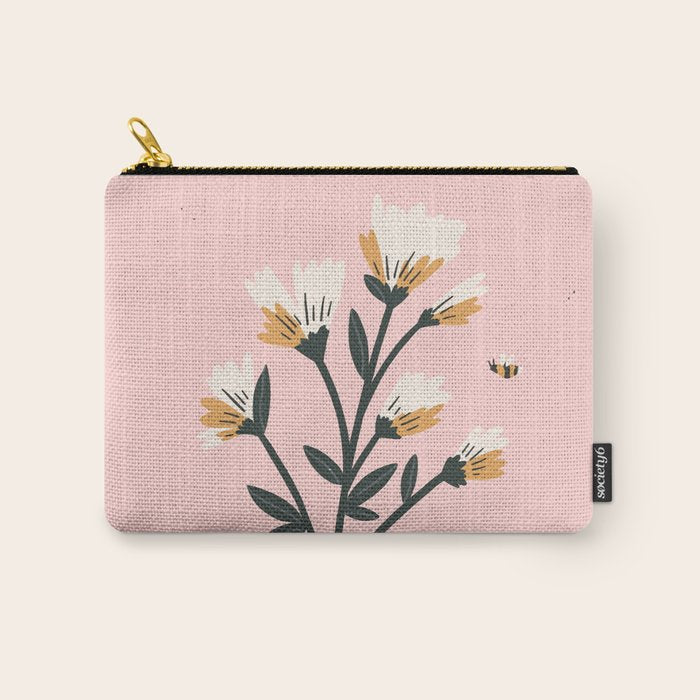 Bumble Bee Flowers Pink Carry All Pouch Gallery Image 1