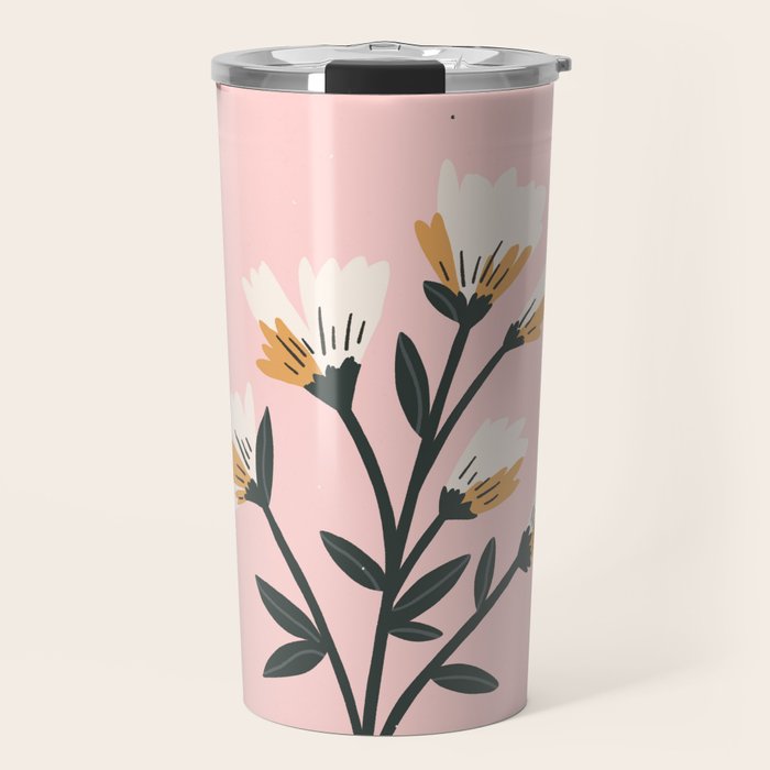 Bumble Bee Flowers Pink Travel Mug Gallery Image 1