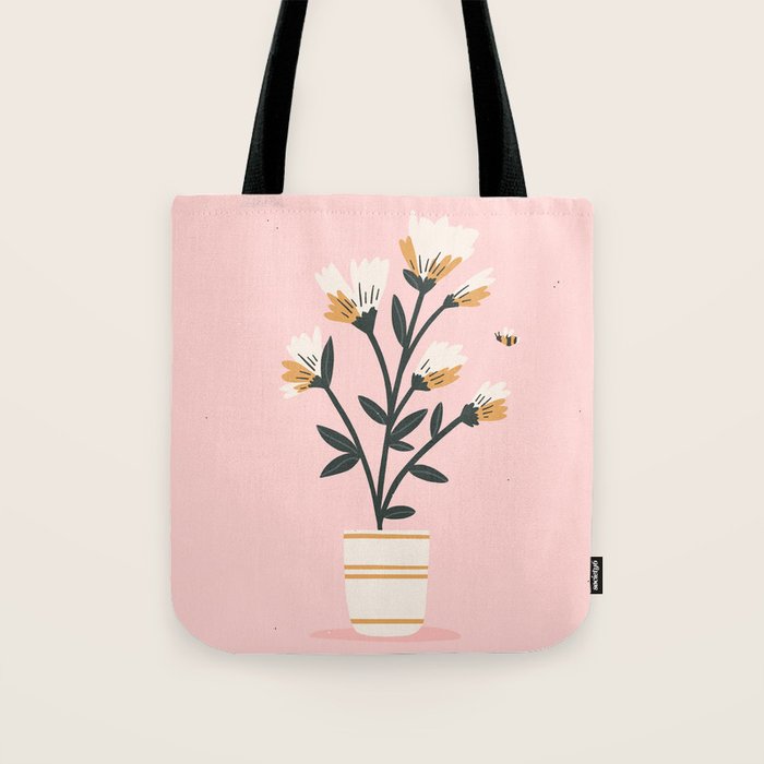 Bumble Bee Flowers Pink Tote Bag Gallery Image 1