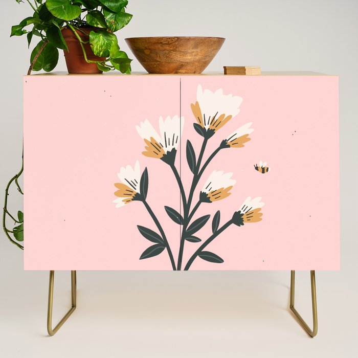 Bumble Bee Flowers Pink Credenza Gallery Image 1