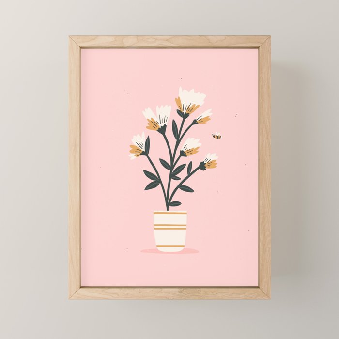 Bumble Bee Flowers Pink Mini Art Print Gallery Image 1