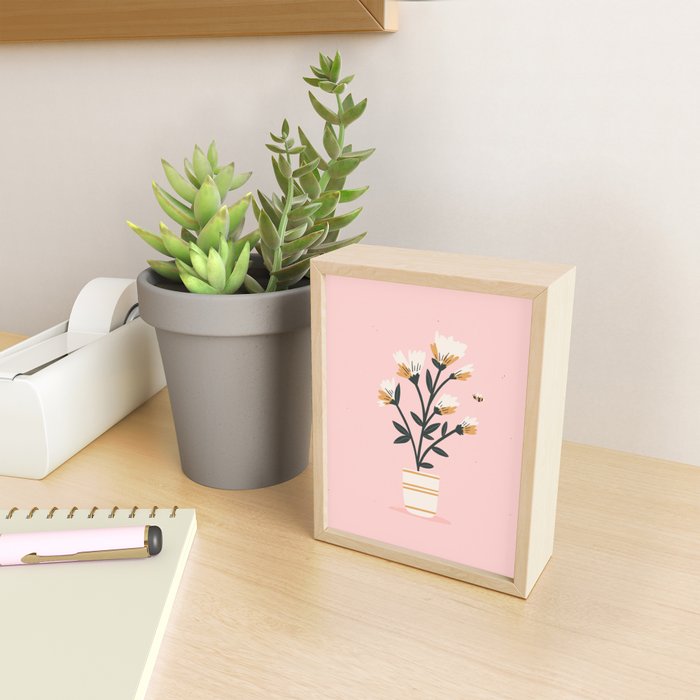 Bumble Bee Flowers Pink Mini Art Print Gallery Image 2