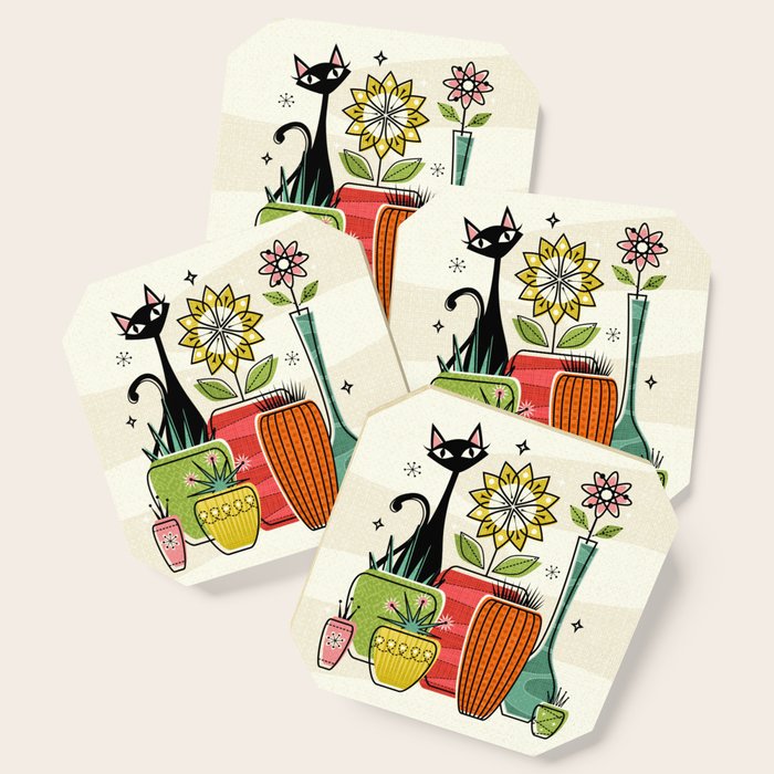 Plants, Pots, and a Pussycat ©studioxtine Coaster Gallery Image 1