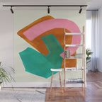 Ochre Pink Marine Green Fun Colorful Mid Century Modern Abstract Painting Shapes Pattern Wall Mural Gallery Image 1