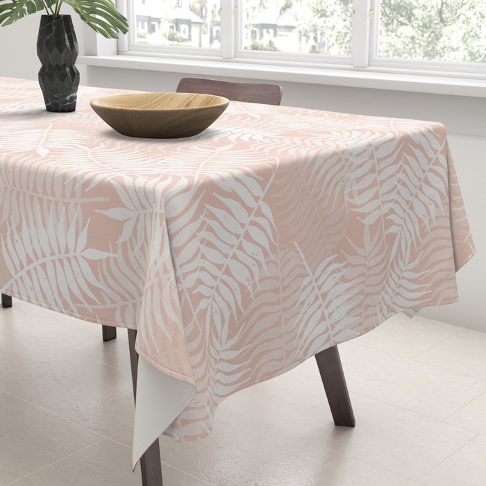 Palm Leaves . Peachy Pink Tablecloth Gallery Image 3