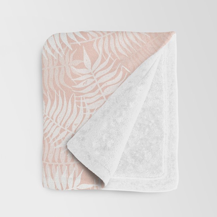 Palm Leaves . Peachy Pink Throw Blanket Gallery Image 3