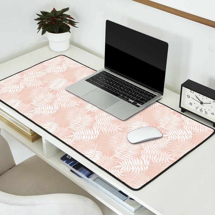 Palm Leaves . Peachy Pink Desk Mat Gallery Image 2