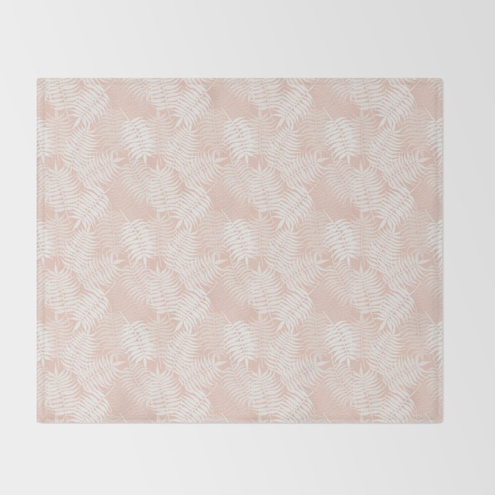 Palm Leaves . Peachy Pink Throw Blanket Gallery Image 2