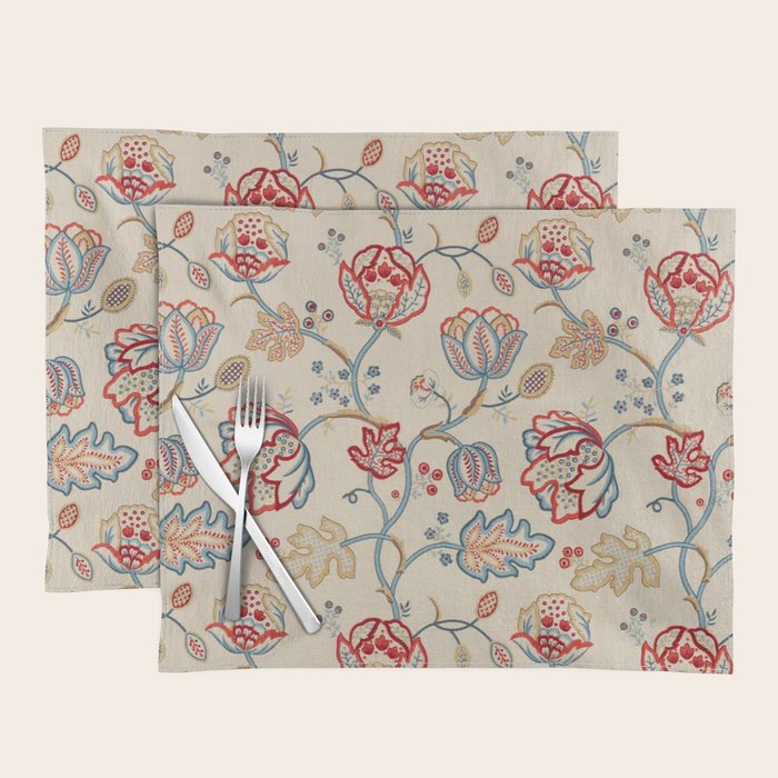 William Morris Vintage Theodosia Wine Indigo Red Blue Pattern Placemat Gallery Image 1