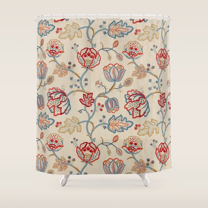 William Morris Vintage Theodosia Wine Indigo Red Blue Pattern Shower Curtain Gallery Image 1