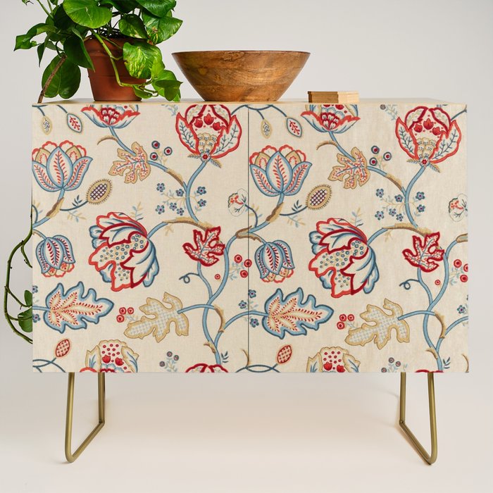 William Morris Vintage Theodosia Wine Indigo Red Blue Pattern Credenza Gallery Image 1