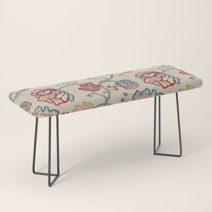 William Morris Vintage Theodosia Wine Indigo Red Blue Pattern Bench Gallery Image 1