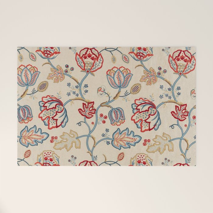 William Morris Vintage Theodosia Wine Indigo Red Blue Pattern Welcome Mat Gallery Image 1